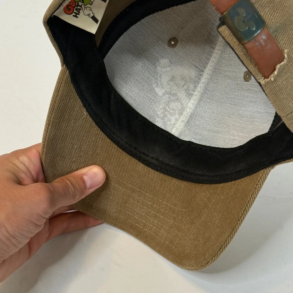 Vintage Disney Goofy Golf Hat Tan Twill Adjustable Leather Strap Baseball Cap